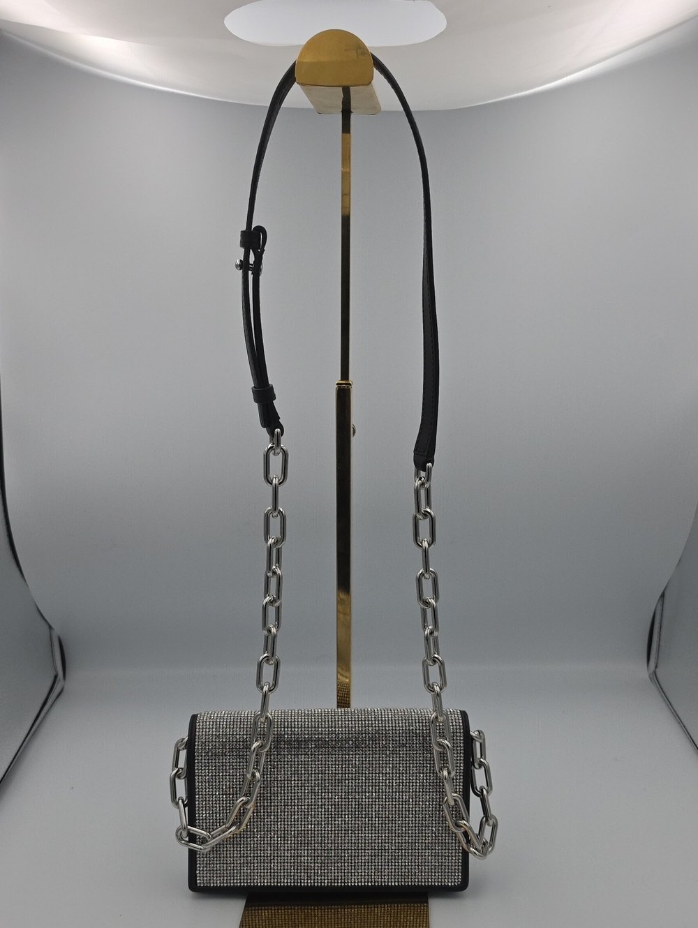 Alexander Wang Attica Rhinestone Mesh Leather Small Chain Crossbody (EUC)🩶🖤🩶